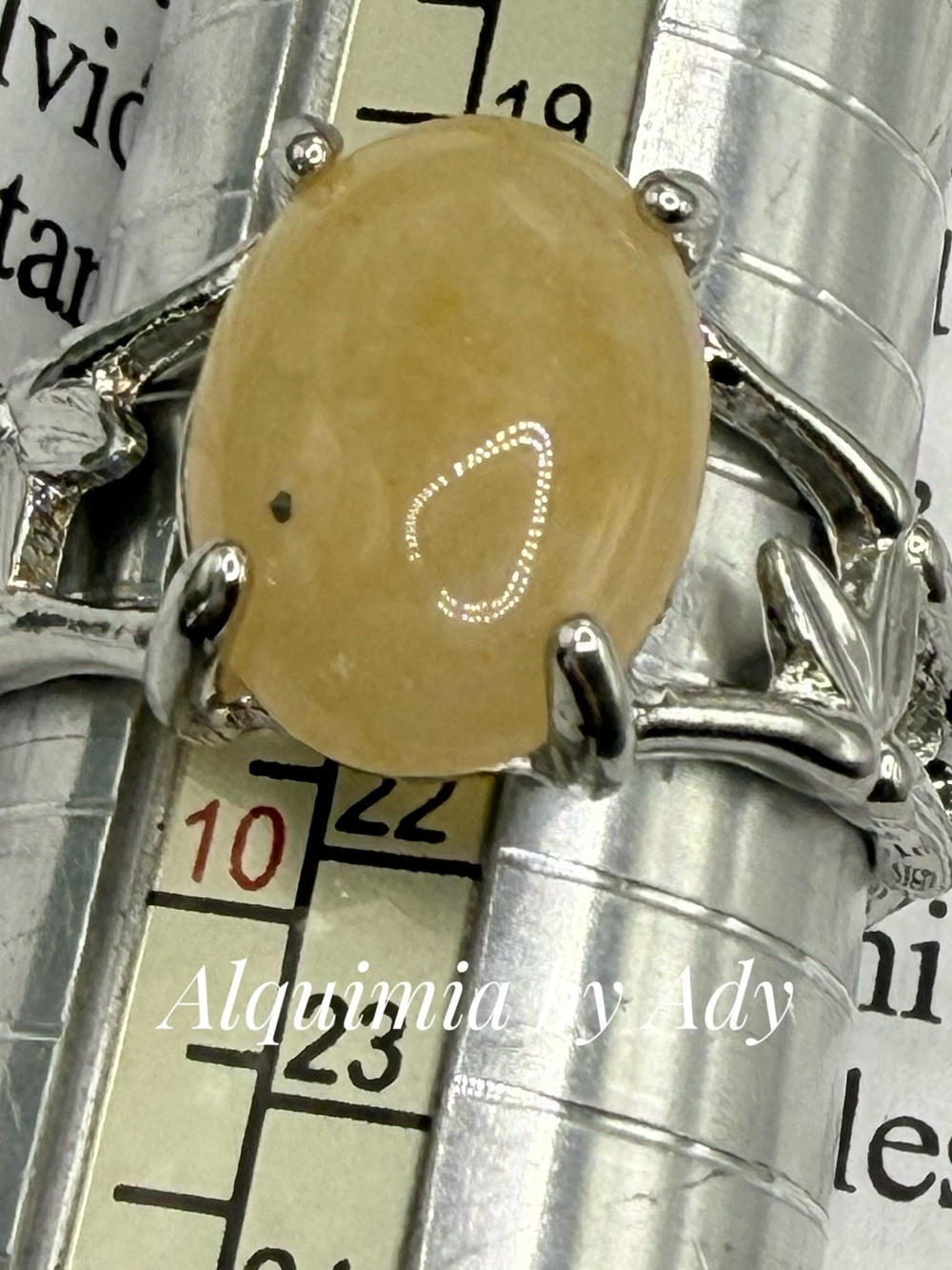 Citrine Cream Oval Cabochon Silver-Tone Ring